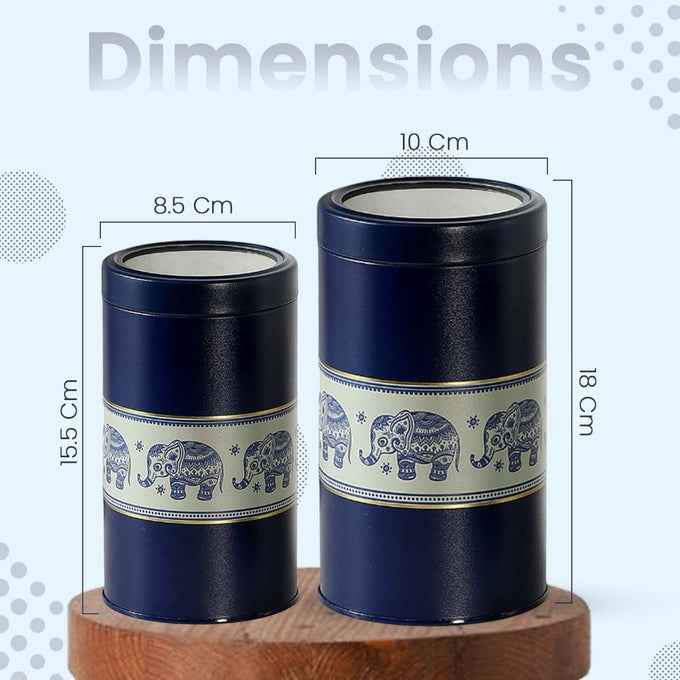 Mandala Blue Elephant 850ml & 1450ml Food Grade Metal Jars Set of 4 (2M+2XL) Size
