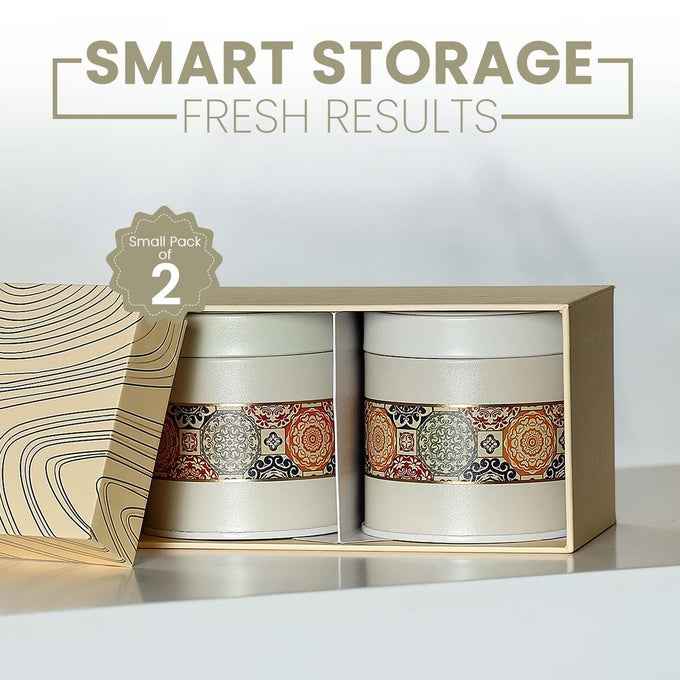 Mandala Beige Rangoli 450 ml Food Grade Metal Jars Set of 2 S Size - Jarsome