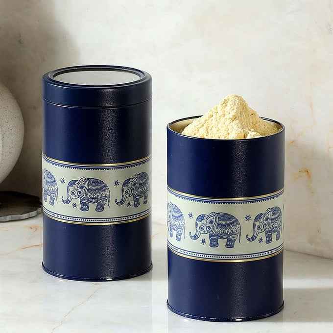 Mandala Blue Elephant 1450ml Food Grade Metal Jars Set of 2 X-L Size