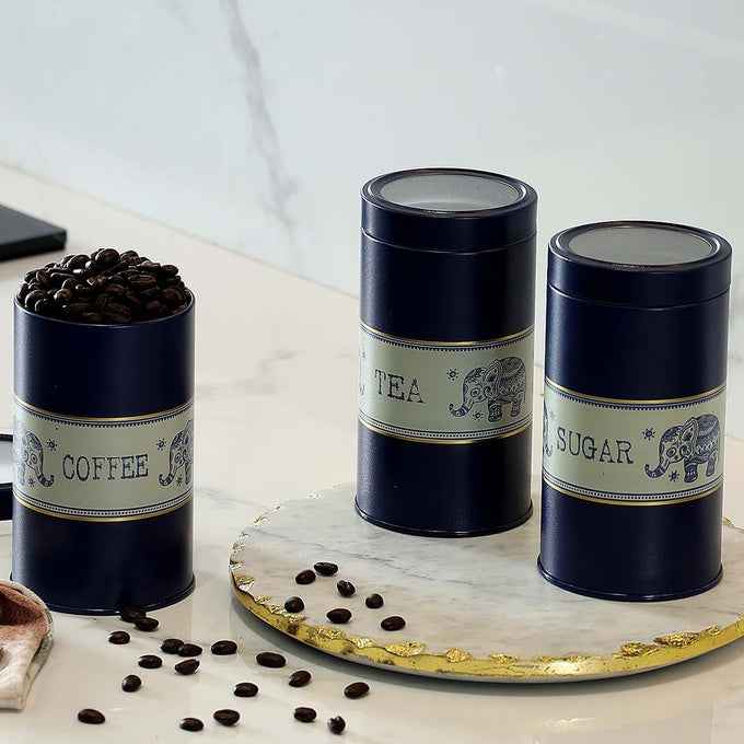 Mandala Blue Elephant 850ml Food Grade Metal Jars Set of 3 M Size