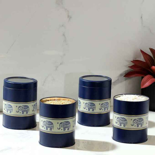Mandala Blue Elephant 1150ml Food Grade Metal Jars Set of 4 L Size
