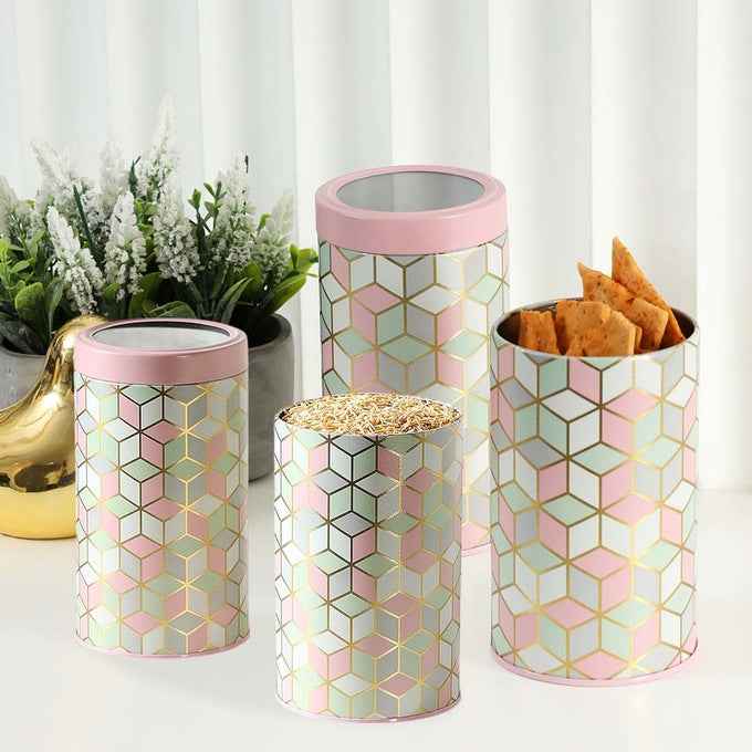 `Moroccan Pink Pastel 850ml & 1450ml Airtight Lid Jars Set of 4 (2M+2XL) Size - Jarsome