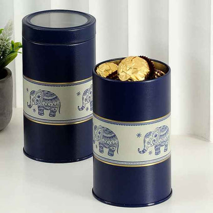 Mandala Blue Elephant 850ml Food Grade Metal Jars Set of 2 M  Size