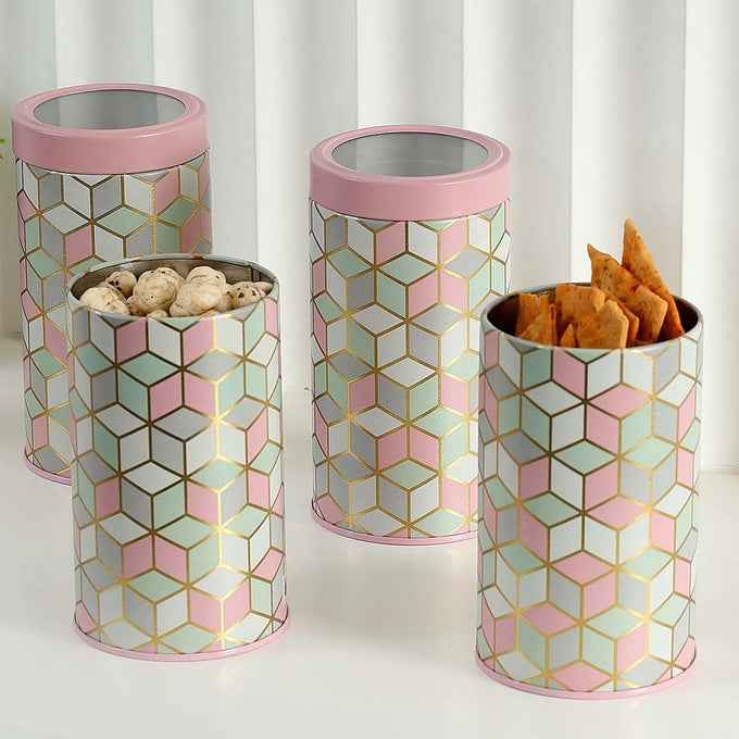 `Moroccan Pink Pastel 1450ml Airtight Lid Jars Set of 4 X-L Size - Jarsome