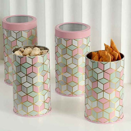 `Moroccan Pink Pastel 1450ml Airtight Lid Jars Set of 4 X-L Size - Jarsome