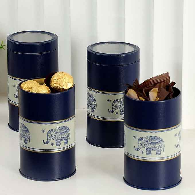 Mandala Blue Elephant 1450ml Food Grade Metal Jars Set of 4 X-L Size