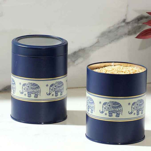 Mandala Blue Elephant 1150ml Food Grade Metal Jars Set of 2 L Size