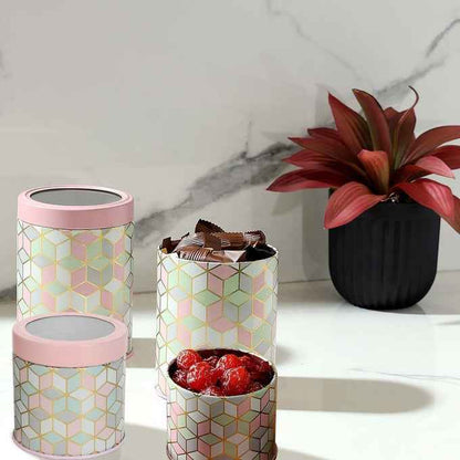 `Moroccan Pink Pastel 450ml & 1150ml Airtight Lid Jars Set of 4 (2S+2L)  Size - Jarsome