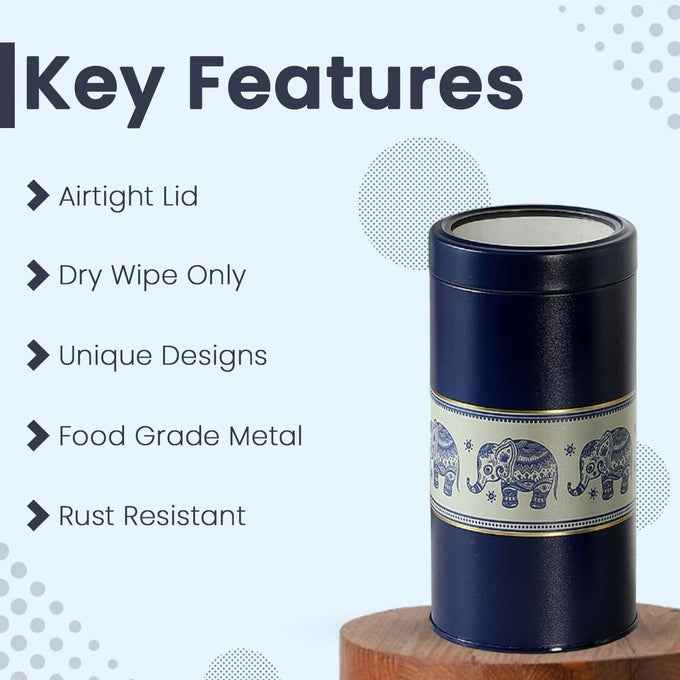 Mandala Blue Elephant 450ml & 1150ml Food Grade Metal Jars. Set of 4 (2S+2L) Size