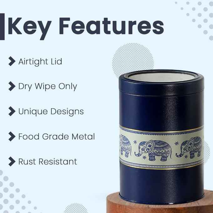 Mandala Blue Elephant 1150ml Food Grade Metal Jars Set of 4 L Size