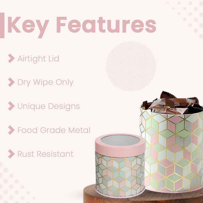 `Moroccan Pink Pastel 450ml & 1150ml Airtight Lid Jars Set of 4 (2S+2L)  Size - Jarsome