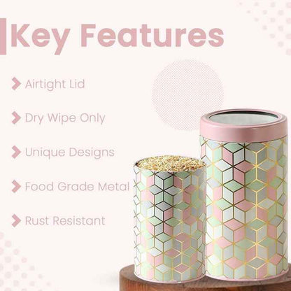 `Moroccan Pink Pastel 850ml & 1450ml Airtight Lid Jars Set of 4 (2M+2XL) Size - Jarsome