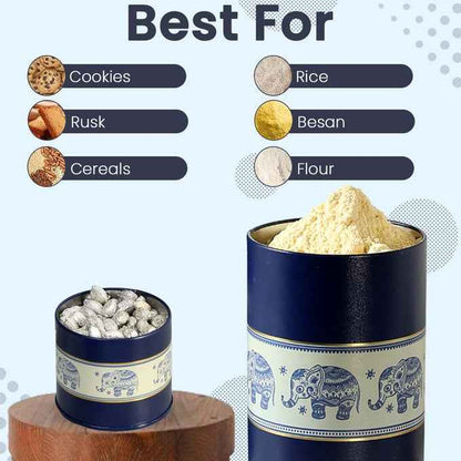 Mandala Blue Elephant 450ml & 1150ml Food Grade Metal Jars. Set of 4 (2S+2L) Size