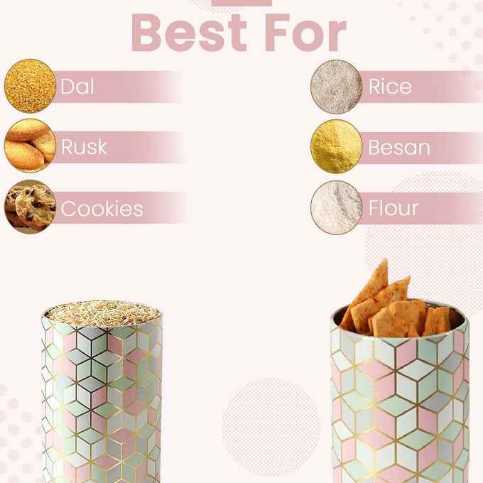 `Moroccan Pink Pastel 850ml & 1450ml Airtight Lid Jars Set of 4 (2M+2XL) Size - Jarsome