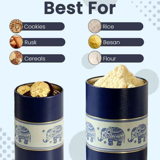 Mandala Blue Elephant 850ml & 1450ml Food Grade Metal Jars Set of 4 (2M+2XL)  Size