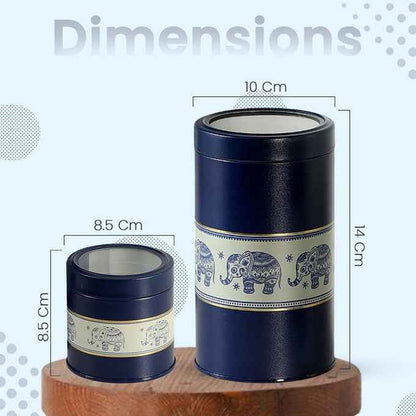 Mandala Blue Elephant 450ml & 1150ml Food Grade Metal Jars. Set of 4 (2S+2L) Size