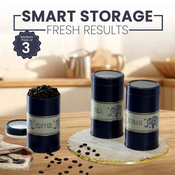 Mandala Blue Elephant 850ml Food Grade Metal Jars Set of 3 M Size