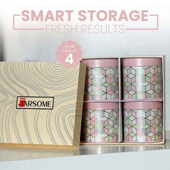 `Moroccan Pink Pastel 450ml Airtight Lid Jars Set of 4 S Size - Jarsome