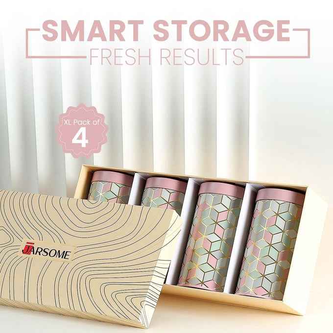 `Moroccan Pink Pastel 1450ml Airtight Lid Jars Set of 4 X-L Size - Jarsome