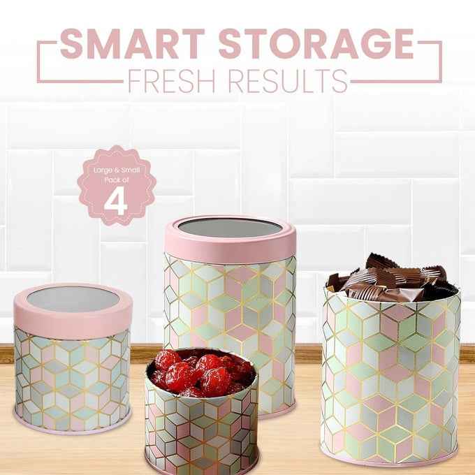 `Moroccan Pink Pastel 450ml & 1150ml Airtight Lid Jars Set of 4 (2S+2L)  Size - Jarsome