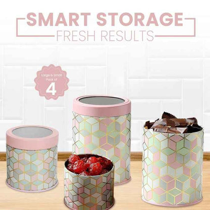 `Moroccan Pink Pastel 450ml & 1150ml Airtight Lid Jars Set of 4 (2S+2L)  Size - Jarsome