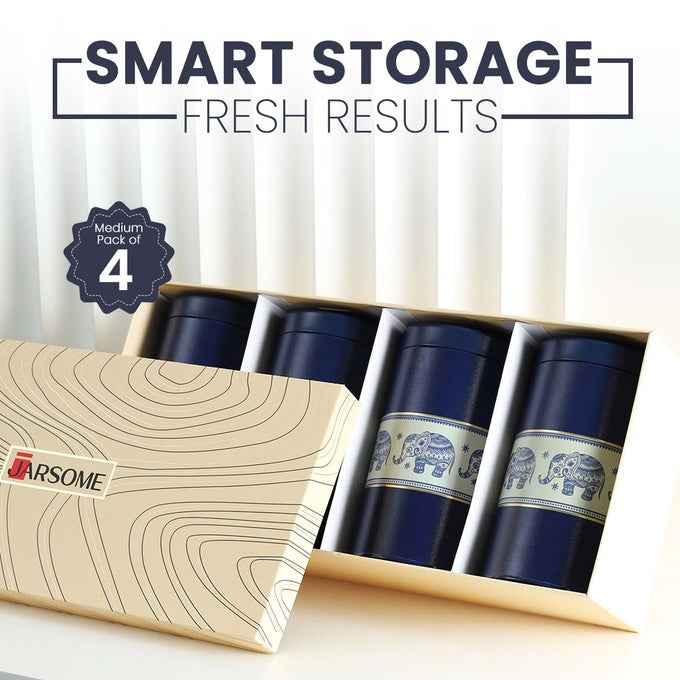 Mandala Blue Elephant 850ml Food Grade Metal Jars Set of 4 M Size