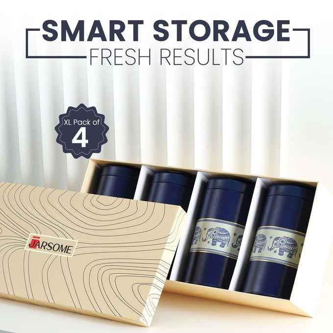 Mandala Blue Elephant 1450ml Food Grade Metal Jars Set of 4 X-L Size