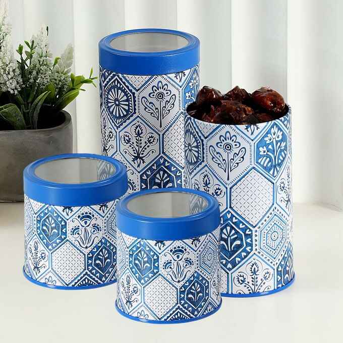 Moroccan Blue Pastel 450ml & 1150ml Airtight Lid Jars Set of 4 (2S+2L)  Size - Jarsome