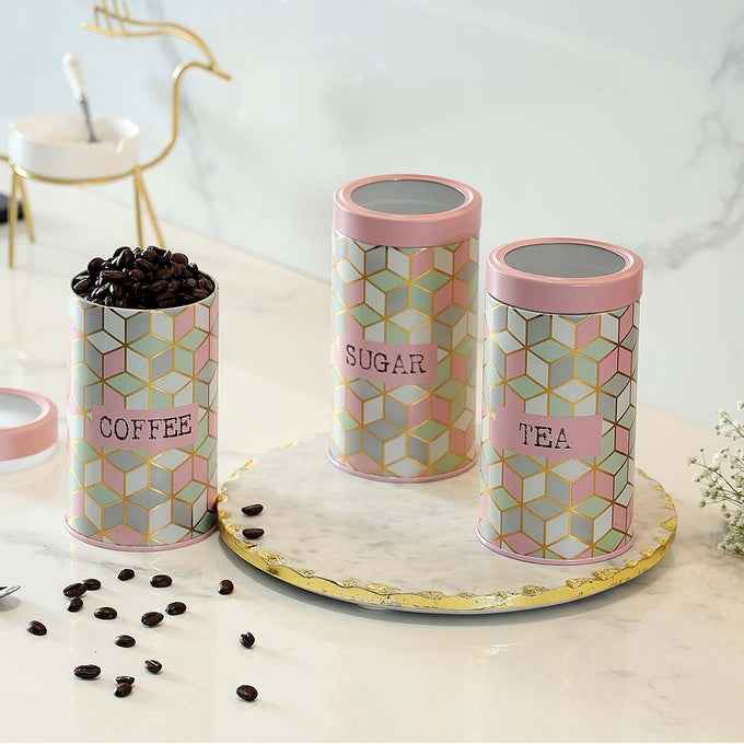 `Moroccan Pink Pastel 850ml Airtight Lid Jars Set of 3 M Size - Jarsome