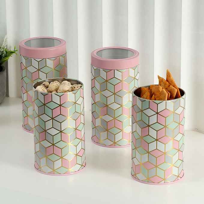 `Moroccan Pink Pastel 850ml Airtight Lid Jars Set of 4 M Size - Jarsome