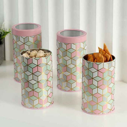 `Moroccan Pink Pastel 850ml Airtight Lid Jars Set of 4 M Size - Jarsome