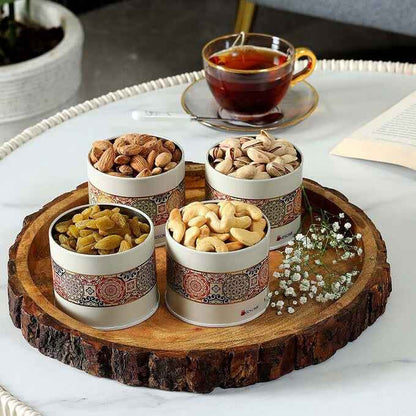 Mandala Beige Rangoli 450 ml Food Grade Metal Jars  Set of 4 S Size - Jarsome