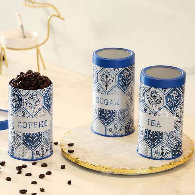 Moroccan Blue Pastel  850ml Airtight Lid Jars Set of 3 M Size - Jarsome