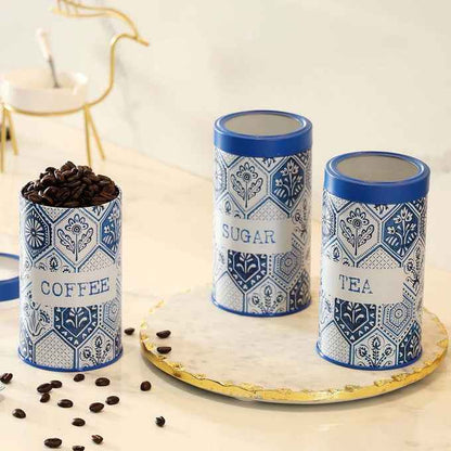 Moroccan Blue Pastel  850ml Airtight Lid Jars Set of 3 M Size - Jarsome