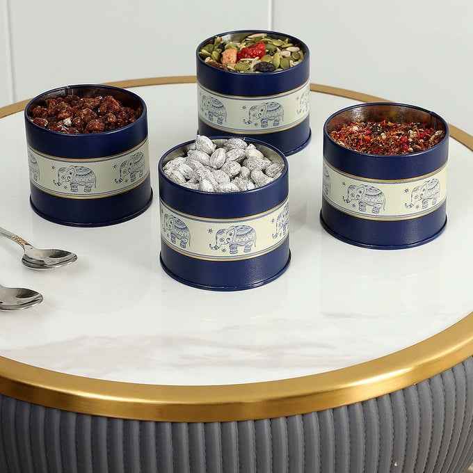 Mandala Blue Elephant 450ml Food Grade Metal Jars Set of 4 S Size