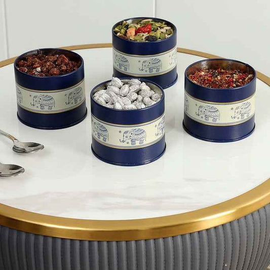 Mandala Blue Elephant 450ml Food Grade Metal Jars Set of 4 S Size