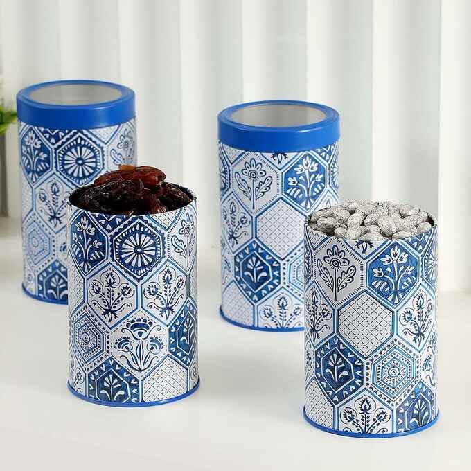 Moroccan Blue Pastel 850ml Airtight Lid Jars Set of 4 M  Size - Jarsome