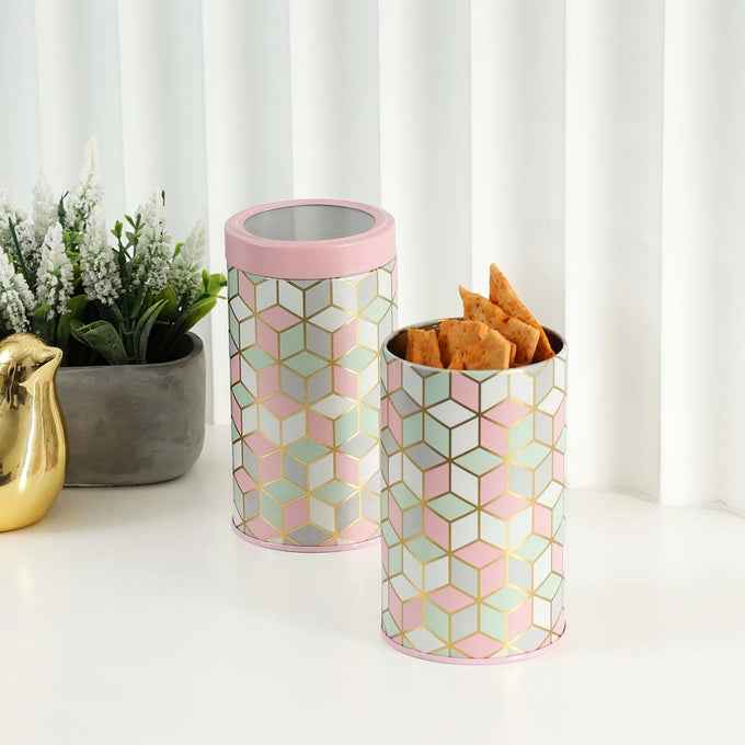 `Moroccan Pink Pastel 850ml Airtight Lid Jars Set of 2 M Size - Jarsome