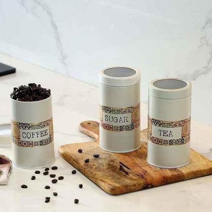 Mandala Beige Rangoli 850ml Food Grade Metal Jars Each Set of 3 M Size - Jarsome