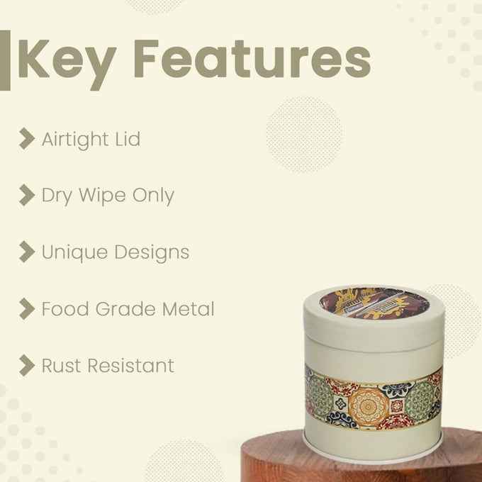 Mandala Beige Rangoli 450 ml Food Grade Metal Jars Set of 2 S Size - Jarsome