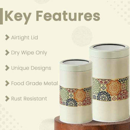 Mandala Beige Rangoli 850ml & 1400ml Food Grade Metal Jars Set of 4 (2M+2XL) Size - Jarsome