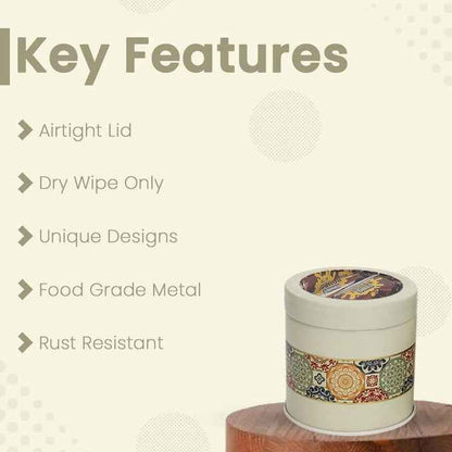 Mandala Beige Rangoli 450 ml Food Grade Metal Jars  Set of 4 S Size - Jarsome