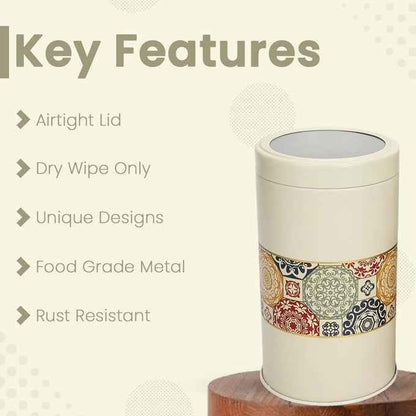 Mandala Beige Rangoli 1400ml Food Grade Metal Jars  Set of 4 X-L Size - Jarsome