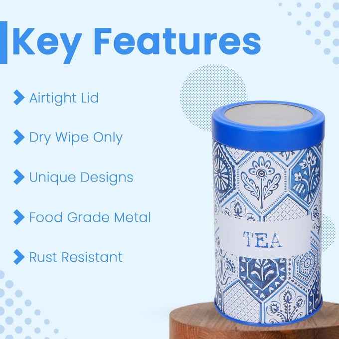 Moroccan Blue Pastel  850ml Airtight Lid Jars Set of 3 M Size - Jarsome