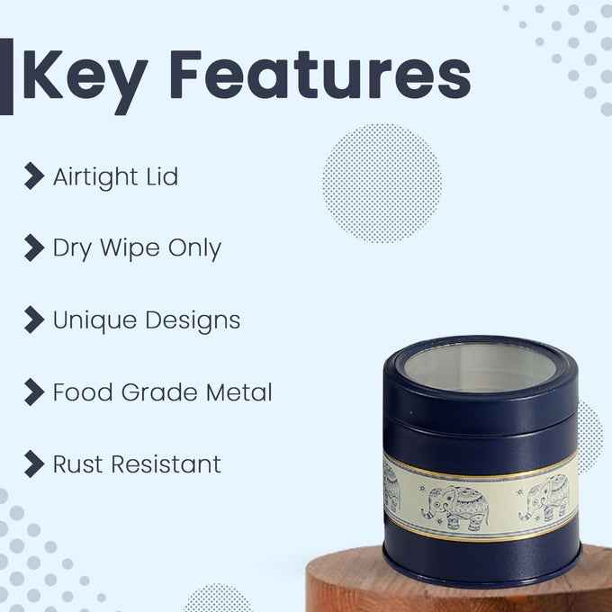 Mandala Blue Elephant 450ml Food Grade Metal Jars Set of 4 S Size