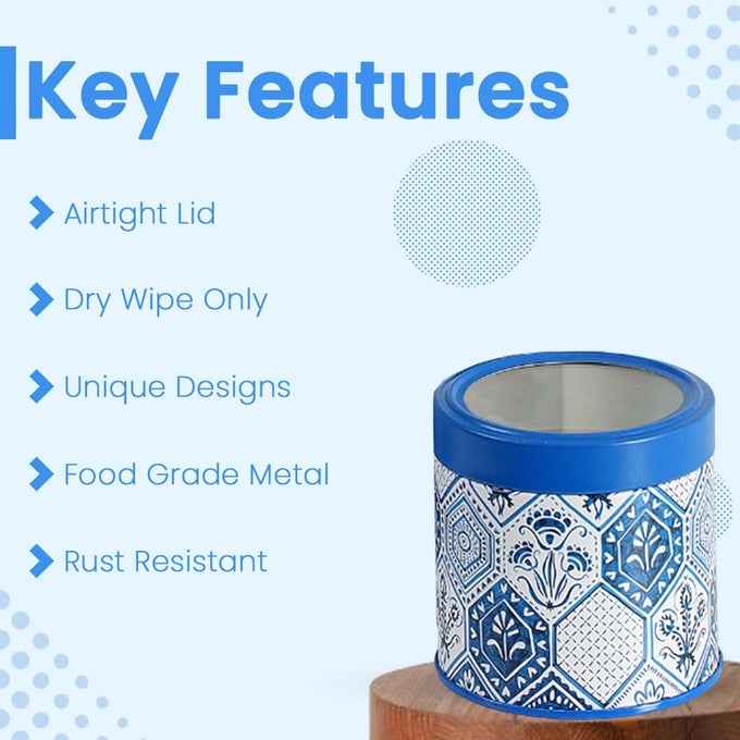 Moroccan Blue Pastel 450ml Airtight Lid Jars Set of 4 S Size - Jarsome