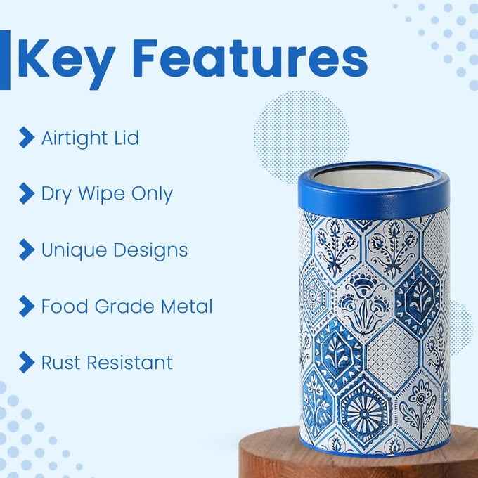 Moroccan Blue Pastel 850ml Airtight Lid Jars Set of 4 M  Size - Jarsome