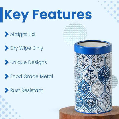 Moroccan Blue Pastel 850ml Airtight Lid Jars Set of 4 M  Size - Jarsome