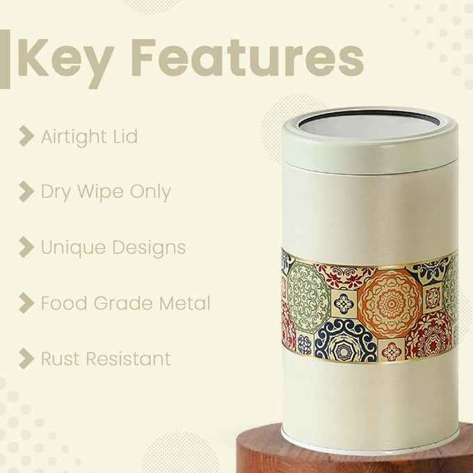 Mandala Beige Rangoli 850ml Food Grade Metal Jars Set of 4 M Size - Jarsome