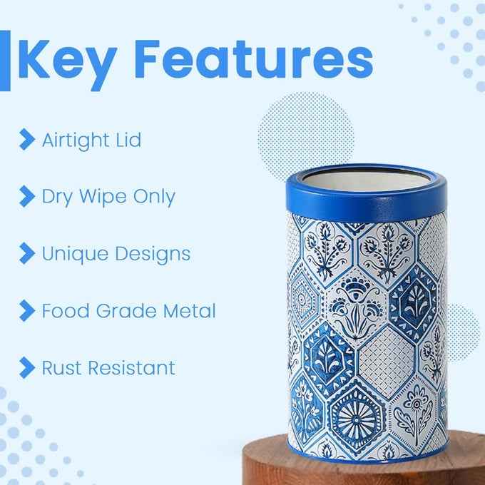 Moroccan Blue Pastel 1450ml Airtight Lid Jars Set of 2 X-L Size - Jarsome